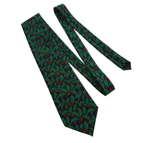 Hallmark Yule Tie Greetings Holiday Holly Polyester Christmas Mens Necktie Gift - Picture 2 of 9